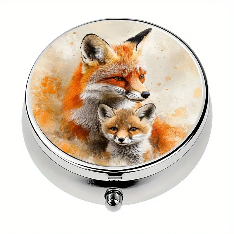 1-piece fox-themed three-compartment pill box, mini pill container, portable pill box, suitable for use in a handbag