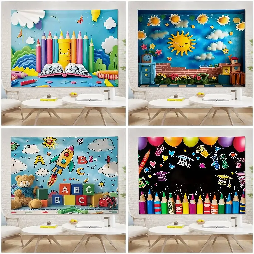 Kindergarten Schule Alter Zurück zur Schule Dekoration Hintergrund Fotografie PartyDekoration Schießen Hintergrund Stoff Tapisserie Flagge