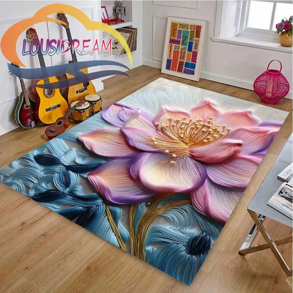 

Lotus Rug,Pink Flower Carpet,Bathroom Kitchen Door Entrance Non-slip Area Rug,Bedroom Living Room Sofa Chair Rug Decor Carpet