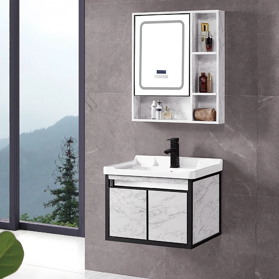 

Sanitary Ware White Bathroom Cabinet Furniture with Light Mirror and Wash Basin Cabinet