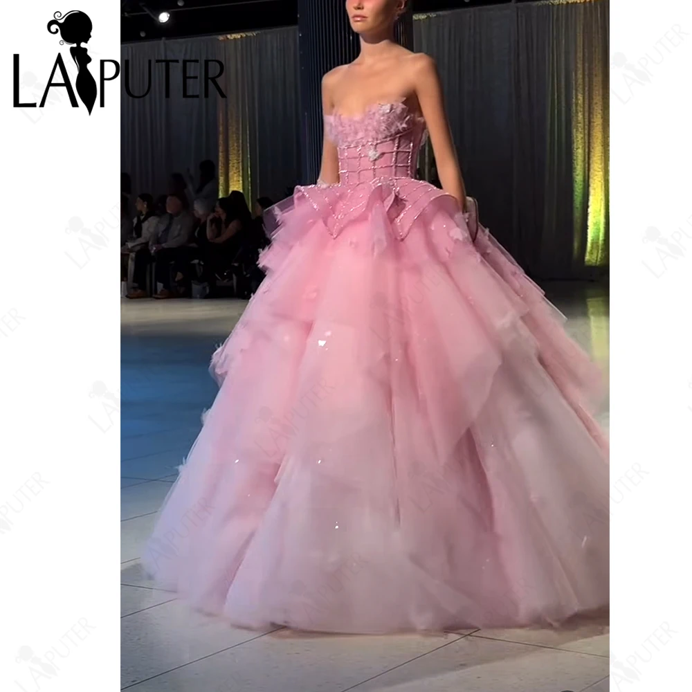 

Розовые вечерние платья для милых девочек, розовое вечернее платье с корсетом и кривой для выпускного вечера, многослойное пышное тюлевое вечернее платье трапециевидной формы для девочек