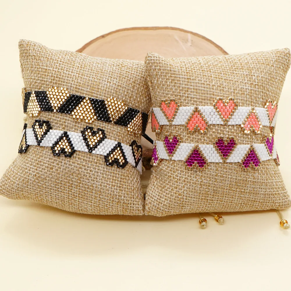 

Браслет из бисера, оригинальный ручной работы, регулируемая геометрия, форма сердца, красочный тренд, женский простой браслет из рисовых бусин в богемном стиле