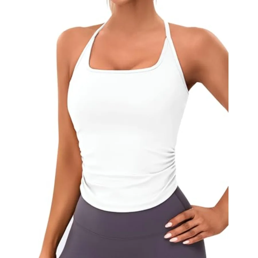 

BMJL Womens Workout Tank Tops Built in Bra Ruched Gym Tops Racerback Athletic Yoga Shirts