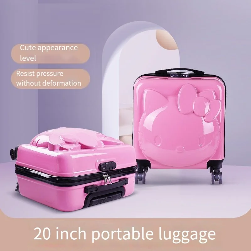 Hello Kittys Suitcase Cute Sanrioed Girl Universal Wheel Trolley Cartoon Suitcase Travel Portable Boarding Case Kids Riding Case