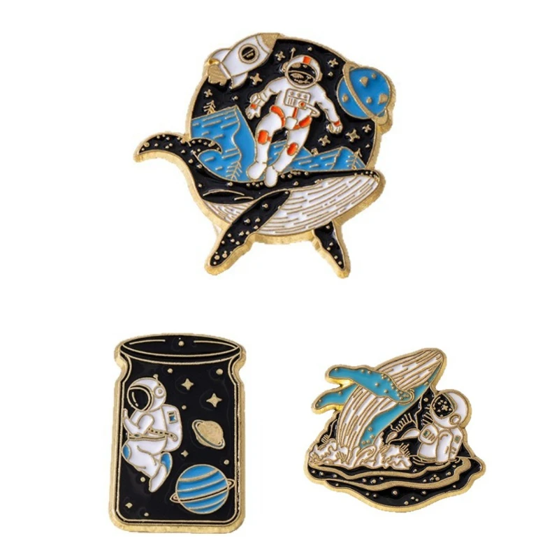 Cartoon Creative Alloy Brooch Whale Astronaut Drift Bottle Series Style Badge Cool Personality Badge for Clothes Jewelry Gift