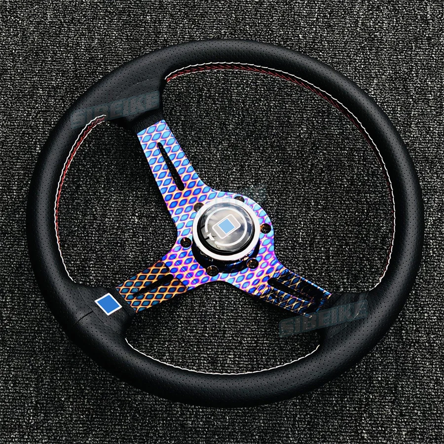 JDM Steering Wheel Deep Corn Modified Cars Sports Steering Wheel With Grid Burnt Blue Spoke