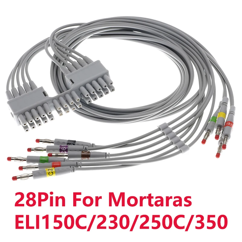 

9293-046-60 Compatible Mortaras ELI150C/230/250C/350 EKG Monitor,28Pin 10 Lead ECG Electrode Leadwire Cable,Without Resistor.