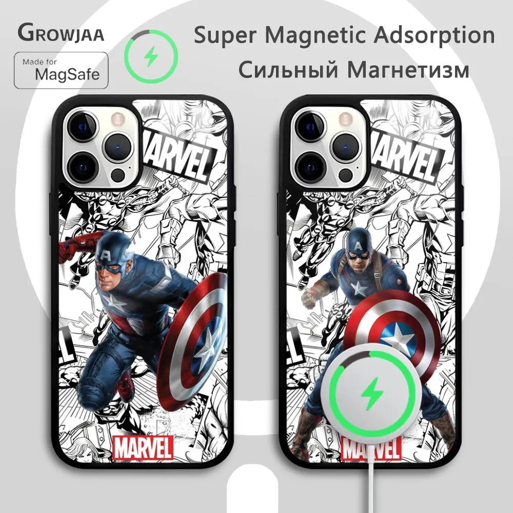 Captain America  Phone Case For iPhone 16 15 14 13 12 11 Pro Max Plus Mini New Magsafe Mirror Wireless Magnetic Funda