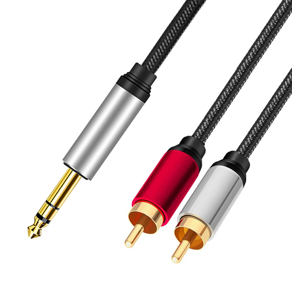 Nku 6.5 6.35mm TRS Stereo Jack to Dual RCA Y Splitter Insert Cord 1/4 Inch Male to 2 RCA Male Audio Cable for Speaker Mixer