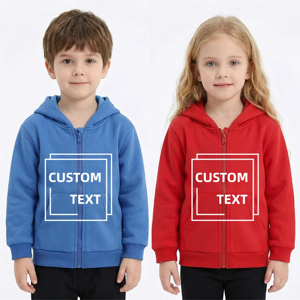 Custom Text Coat Zip Hooded Boy Girl Fleece Outerwear Make Your Own Jacket Personalized Logo Photo Name Design Blank Children