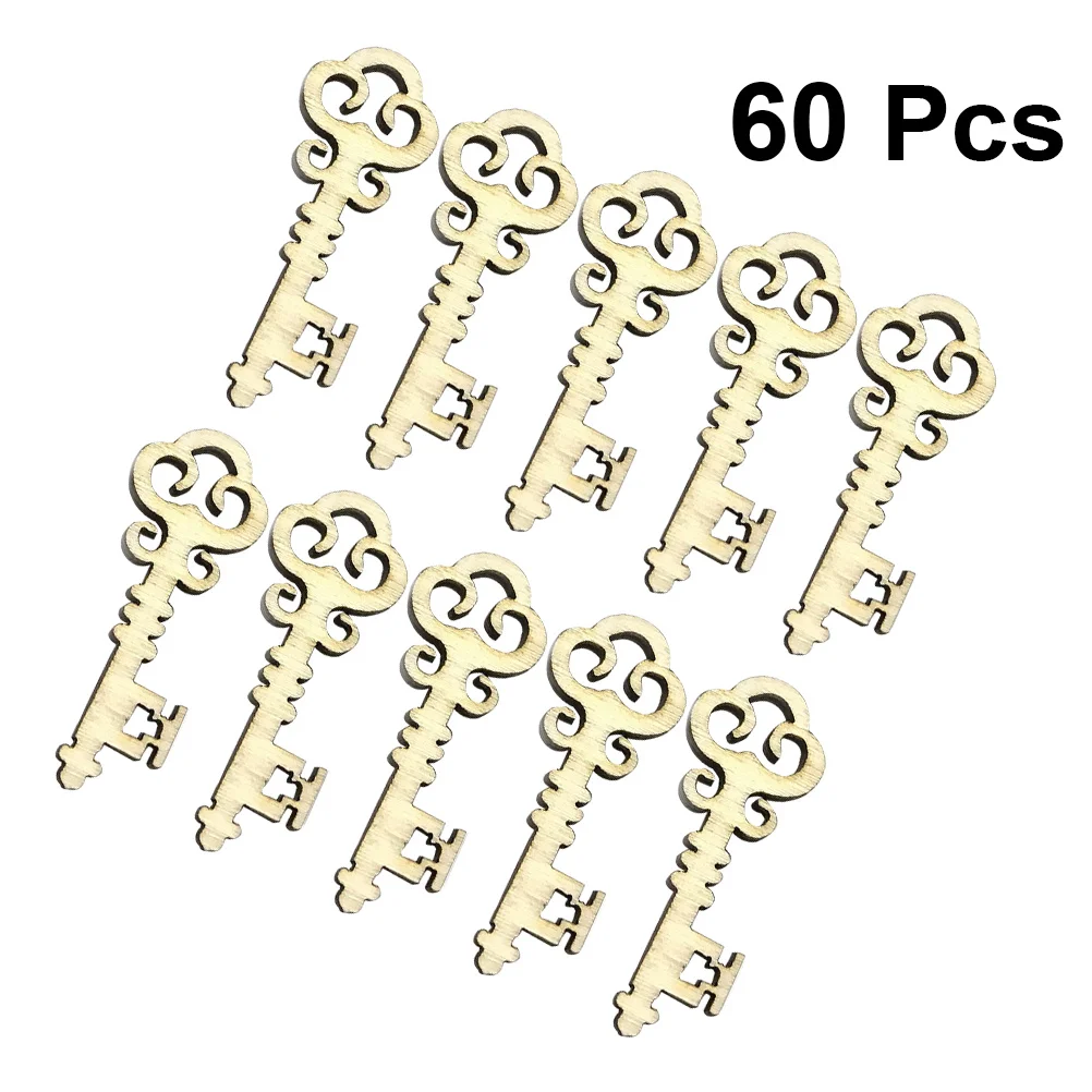 

60pcs Wooden Keys Handmade Natural Wood Craft For Diy Home Decoration Scrapbooking Art Embellishment Jewelry Making Party Decor