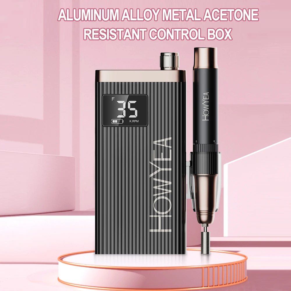 HOWYEA Strumenti per lucidare la macchina per manicure con trapano elettrico elettronico a batteria professionale Personalizza la etichetta privata 35000 giri/min