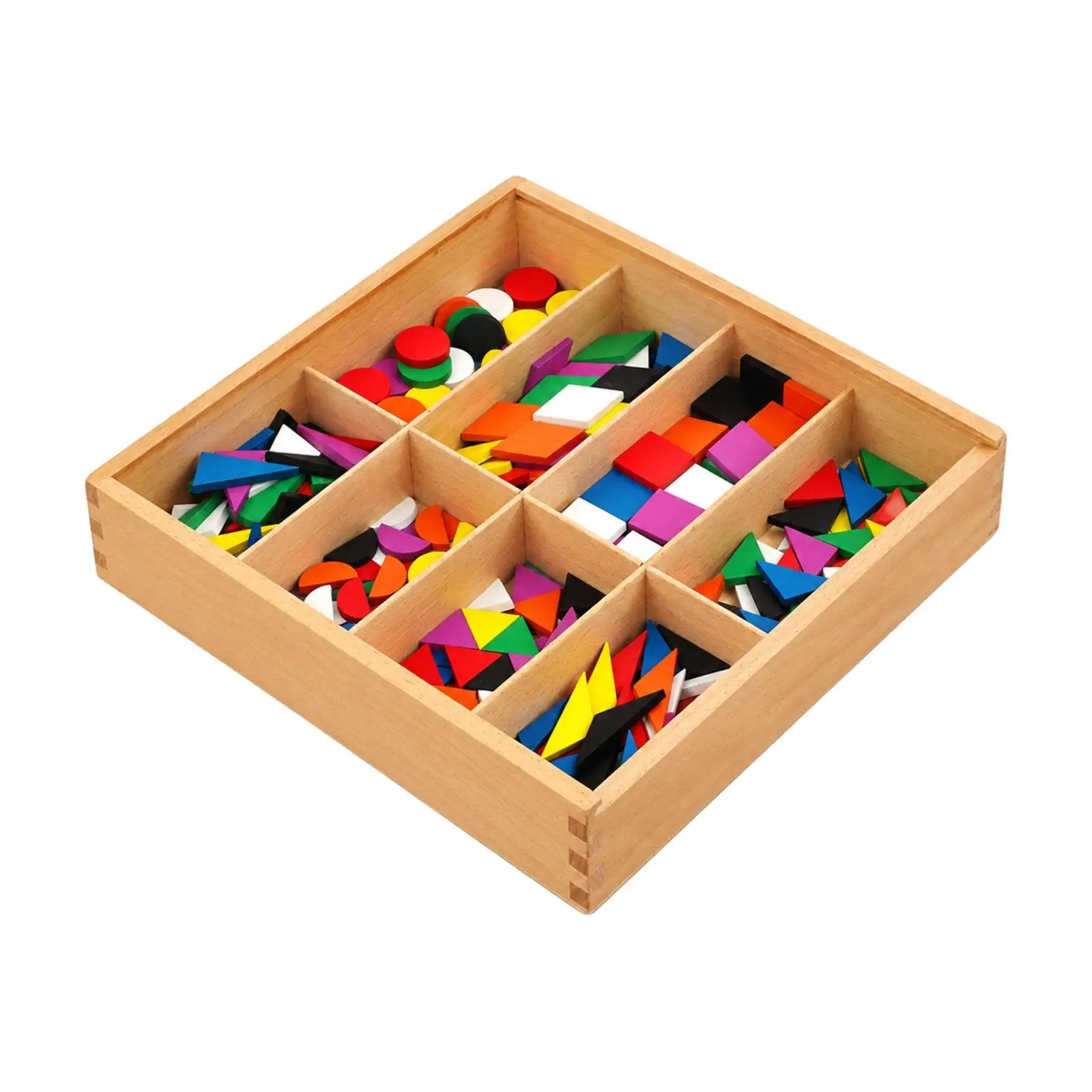 Geometry Teaching Toy Early Learning Wooden Geometric Shape Sorting Set Geometric Pattern Building Toy with Storage Tray