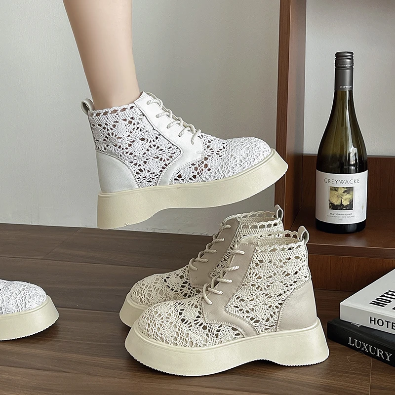 Women\'s Single Shoes Spring Thick Sole Mesh Embroidered Lace Sandals Casual Comfortable Temperament Wear-resistant Cloth Shoes