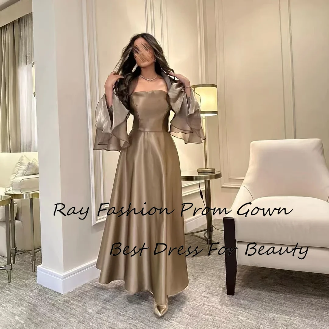 

Vintage A Line Evening Dress Satin With Long Sleeves Ankle Knee Length For Women Formal Party Gowns فساتين سهرة Saudi Arabia