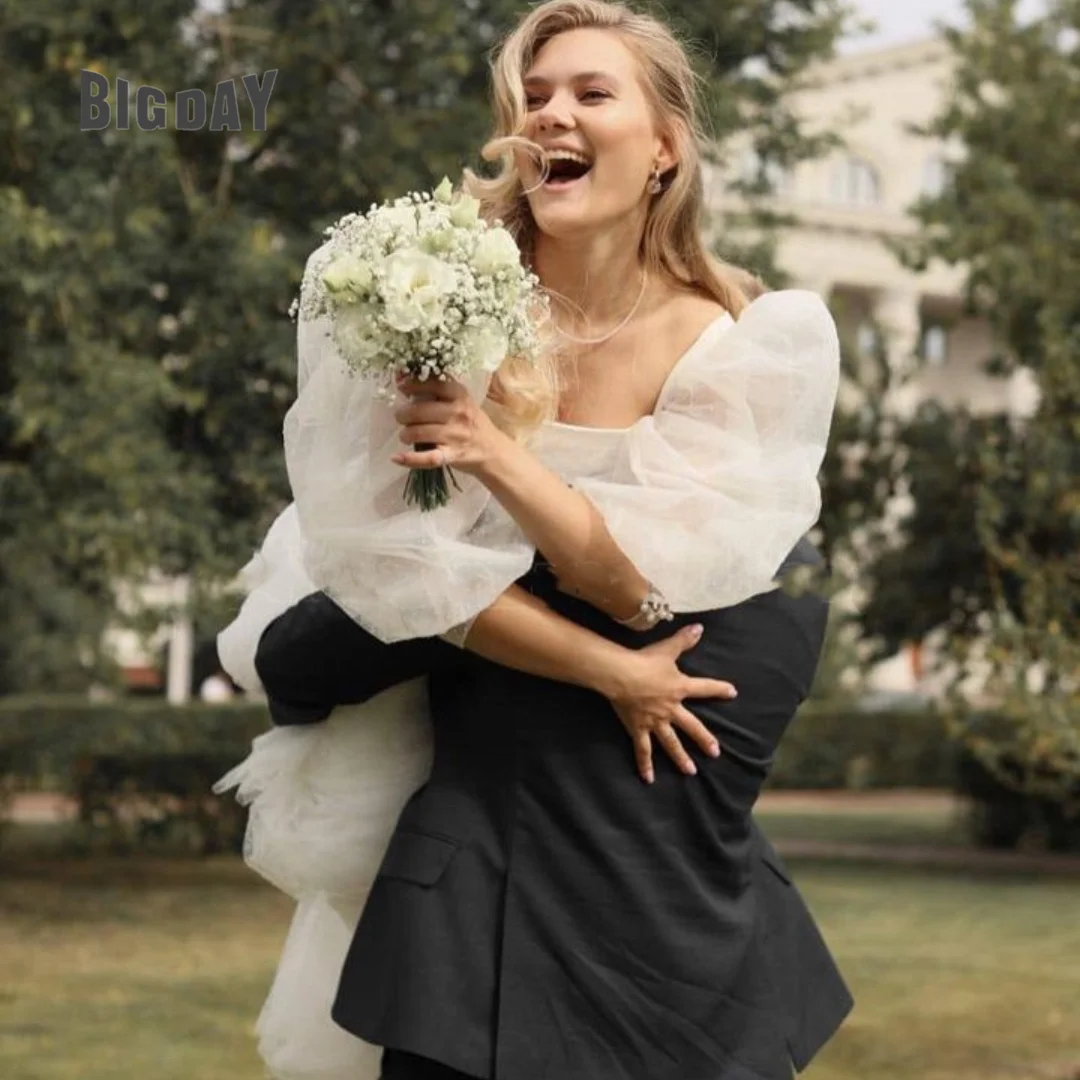 Abito da sposa squisito per donna a-line scollo a barca maniche a sbuffo abiti da sposa con lacci Tulle lunghezza del pavimento Vestido de Novia Custom