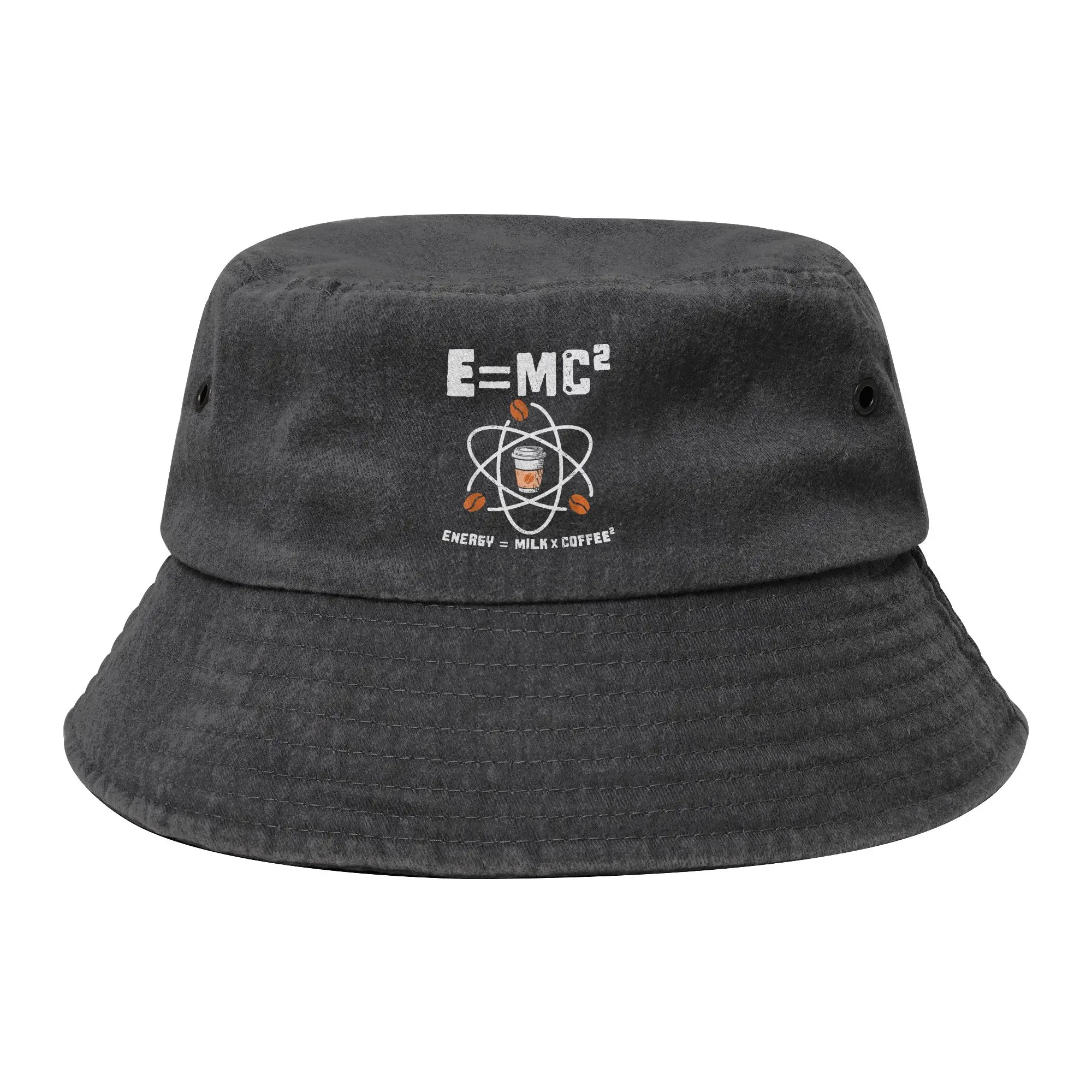 E=MC2 Funny Science Coffee Energy Milk Bucket Hat for Teen Beach Distressed Denim Washed Field Hat for Vacation Fisherman Cap