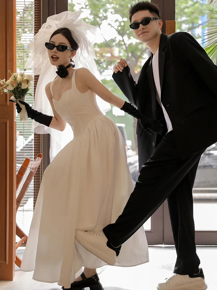 

Элегантная атласная свадебная юбка Ele Satin Simple Sle белого цвета, длинная, для регистрации брака и помолвки, повседневная, из полиэфирного волокна