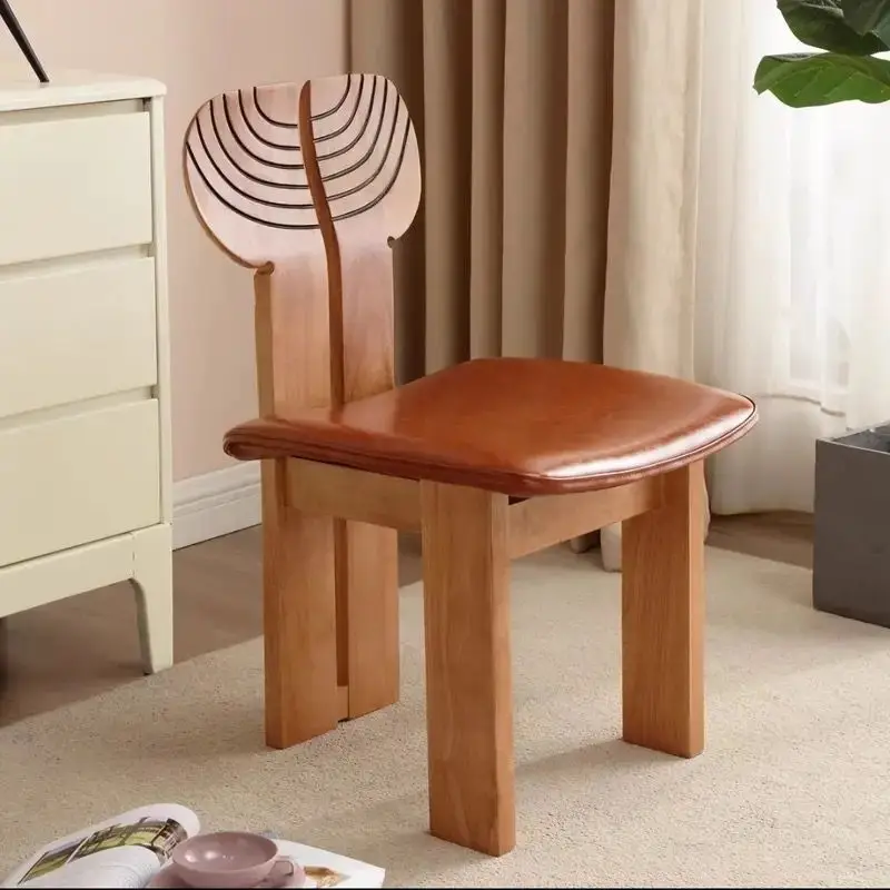 

Luxury Walnut Dining Chair, High-End African Wood Seat, Designer Rustic Backrest Chair, Vintage Table Stool for Home