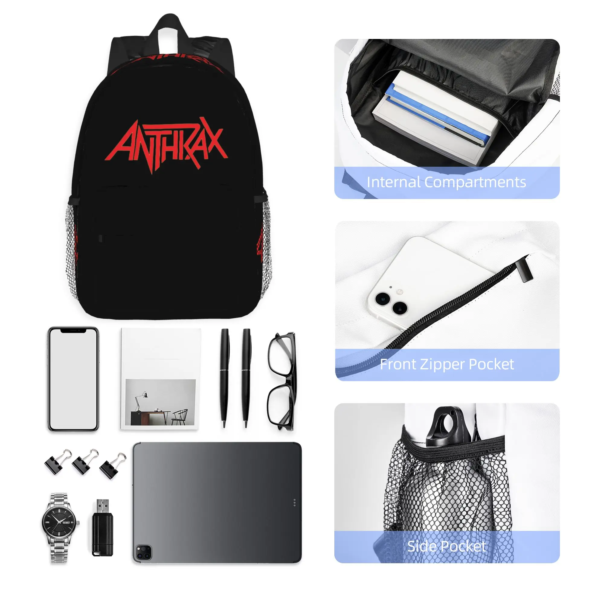 Anthrax Music Band Logo Backpack Hot Sale Daypack Large Capacity Boys Girls BookBag Shoulder Bags for Men Women School Bag