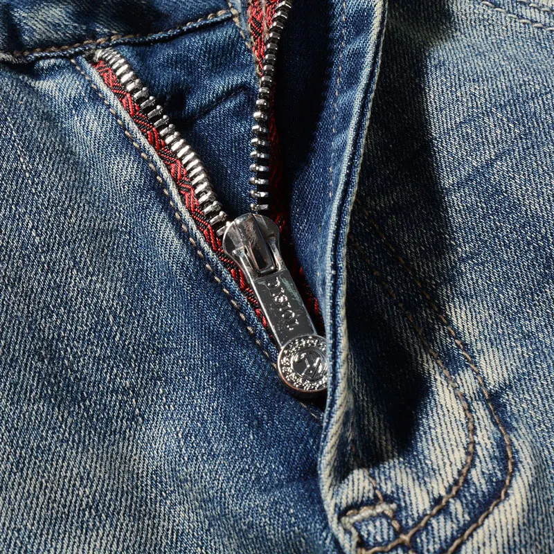 Street Fashion Men Jeans Retro Washed Blue High Quality Embroidery Designer Slim Ripped Jeans Stretch Vintage Denim Pants Men