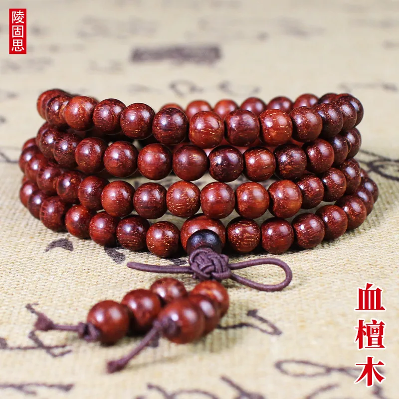 Factory Wholesale Zambia Red Sandalwood Bracelet108Gold Star Lobular Rosewood Crafts Buddha Beads Rosary Hand Jewelry