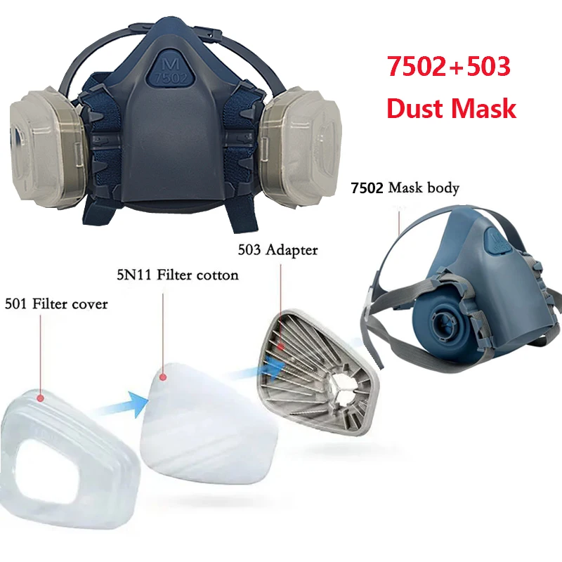 Silicone Half Face Dust Mask 7502 With 503 5N11 Particle Filters Goggles Set For labour Dust Paint Spray Decoration Grinding