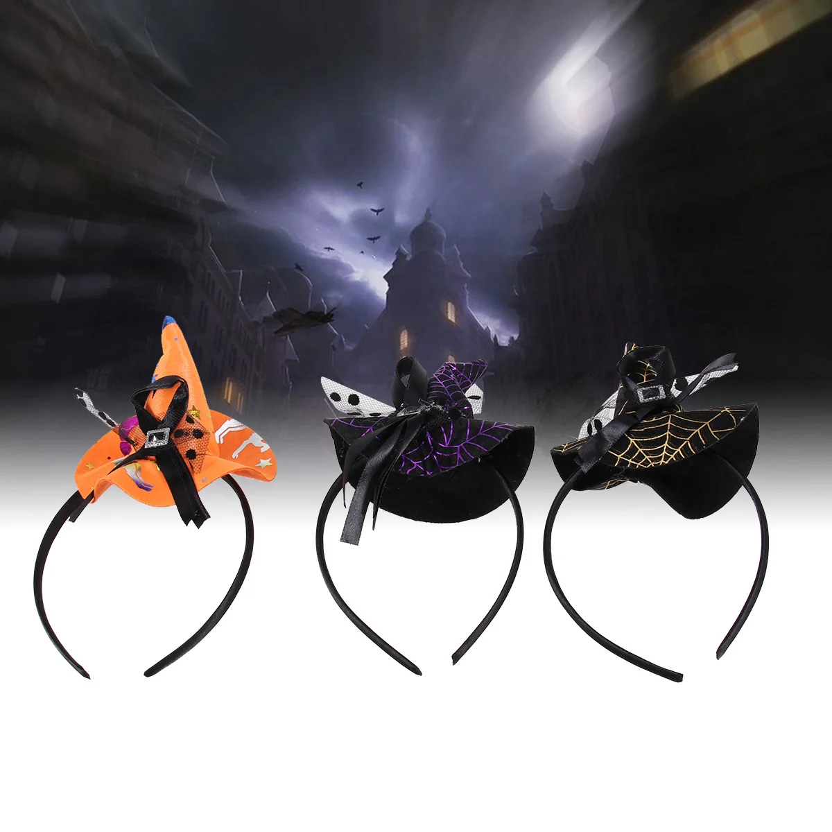 

3pcs Witch Hat Headband Halloween Hairband For Girls Kids Party Costume Accessory Masquerade Stage Performance Cosplay Gift