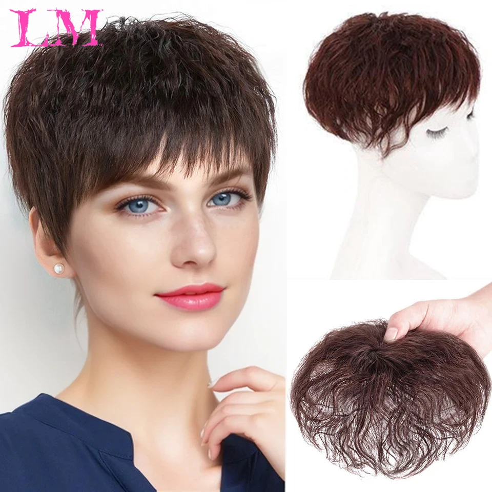LM Synthetic Middle Part Topper Hairpiece with Bangs Clip-In Bangs Extension Natural Invisible Clourse Hairpiece for Women