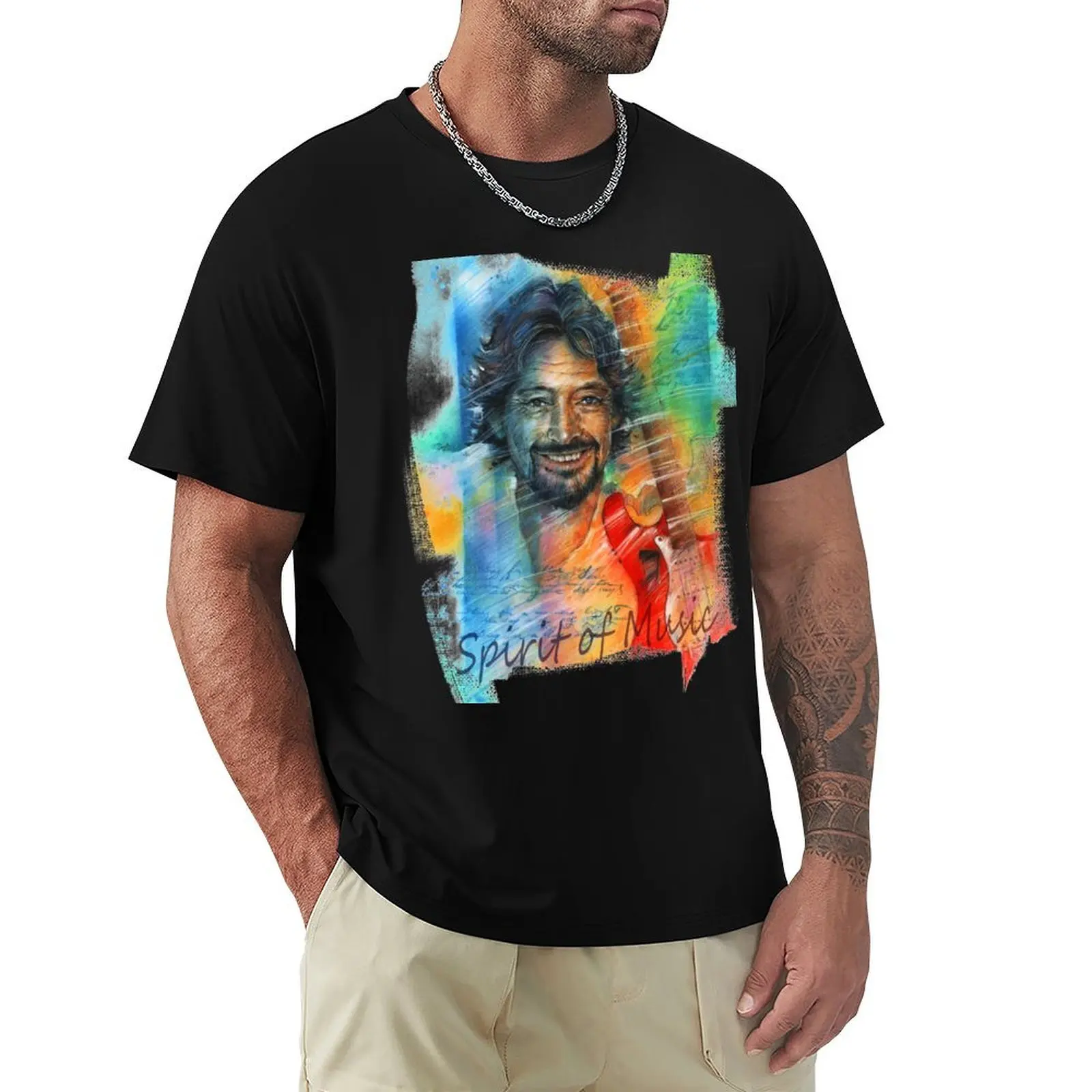 Guitar Man Smile print T-Shirt Breathable Lightweight Summer Top