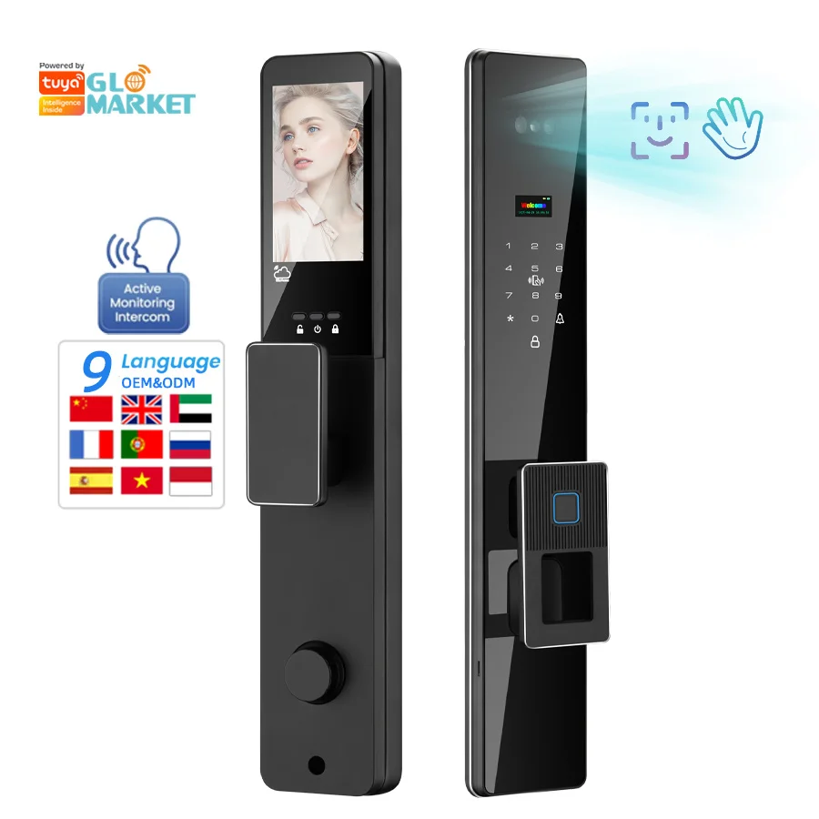 3d Face Smart Lock Tuya Wifi Video Intercom Real Time Biometric Fingerprint Smart Door Lock With Camera