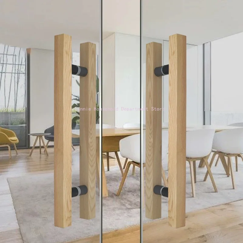 

Solid Wood Double Side Glass Door Handle Back-to-Back Shower Room Bathroom Framed Pull Sliding Door Handle H-Shaped Crude Wood