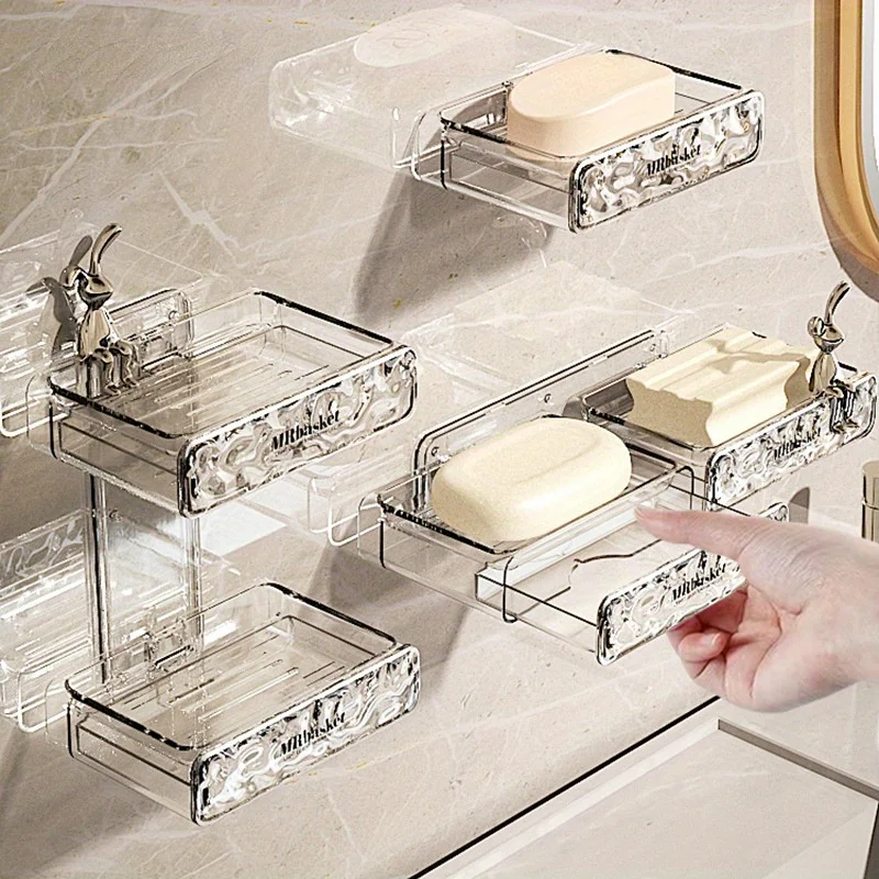 No-hole Soap Box Wall-mounted Household High-grade Bathroom Draining Wall Soap Shelf Double Soap Box