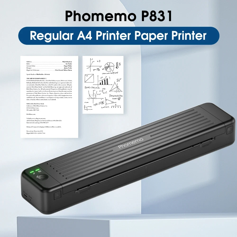 Portable Phomemo P831 Bluetooth  A4  Paper Printer  Inkless Wireless Thermal Transfer Printer 300 DPI A5 Letter