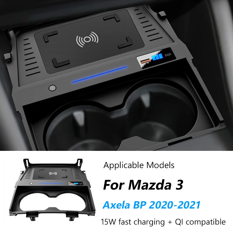 15W For Mazda 3 Axela BP 2019-2021 Car Wireless Charger Special Mobile Phone Fast Charging Plate Car Electronics Accessories