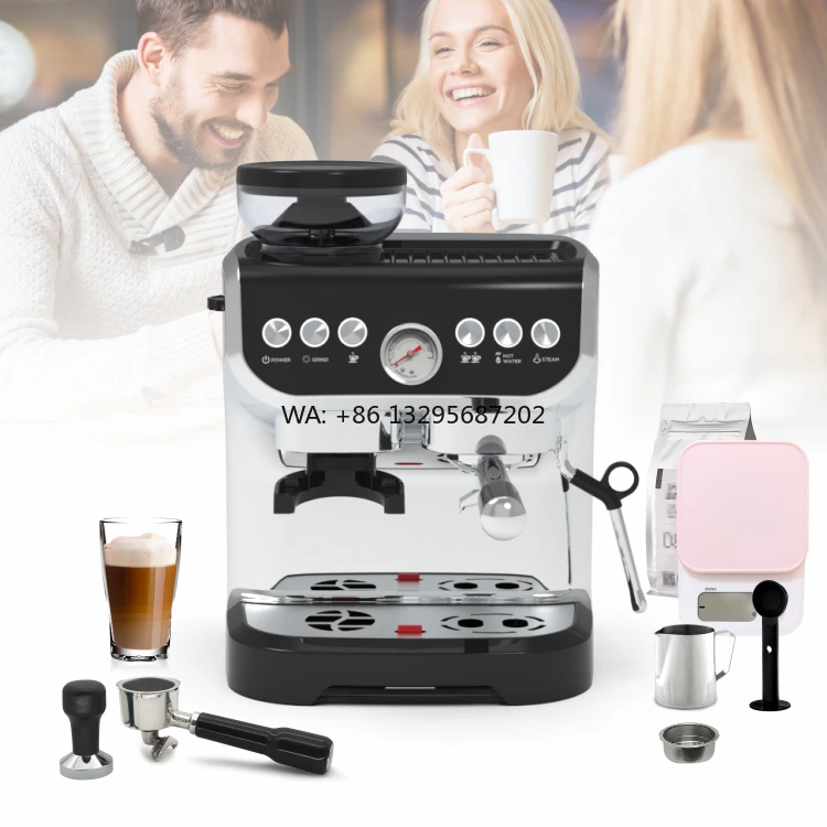 

Commercial 3-in-1 Espresso Espersso Coffee Maker with Built-In Grinder Programmable Machine for Electric Power Source