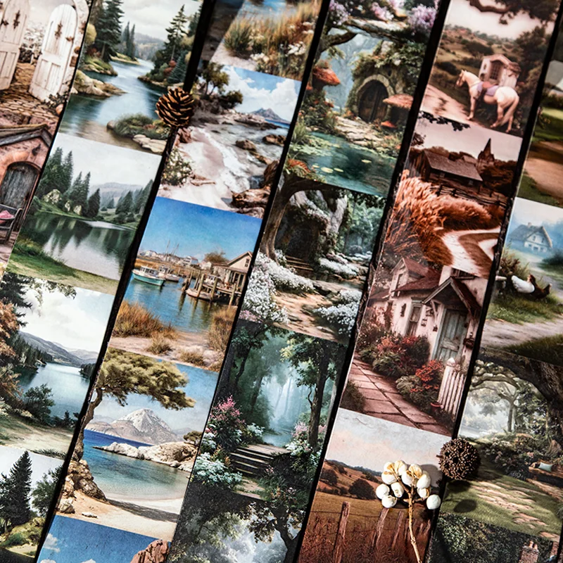 

200cm/roll Countryside Afternoon Washi Tape Large-Size Landscape Journal Pastoral Scenery Background Collage Diary Decor