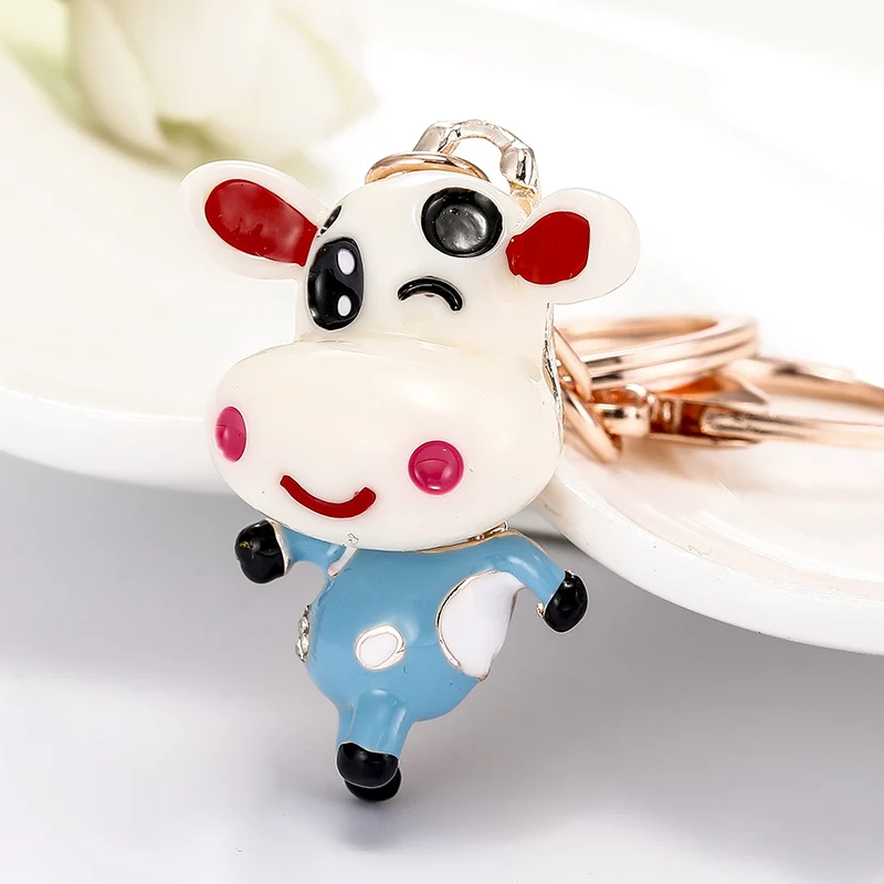 EASYA  Cartoon Cow keychain Ring Fashion Animal Jewelry For Women Girl Car Bag Purse Charms Gift Decoration