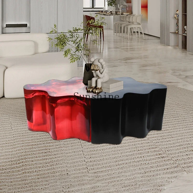 Modern small apartment coffee table splicing transparent resin acrylic water ripple coffee table