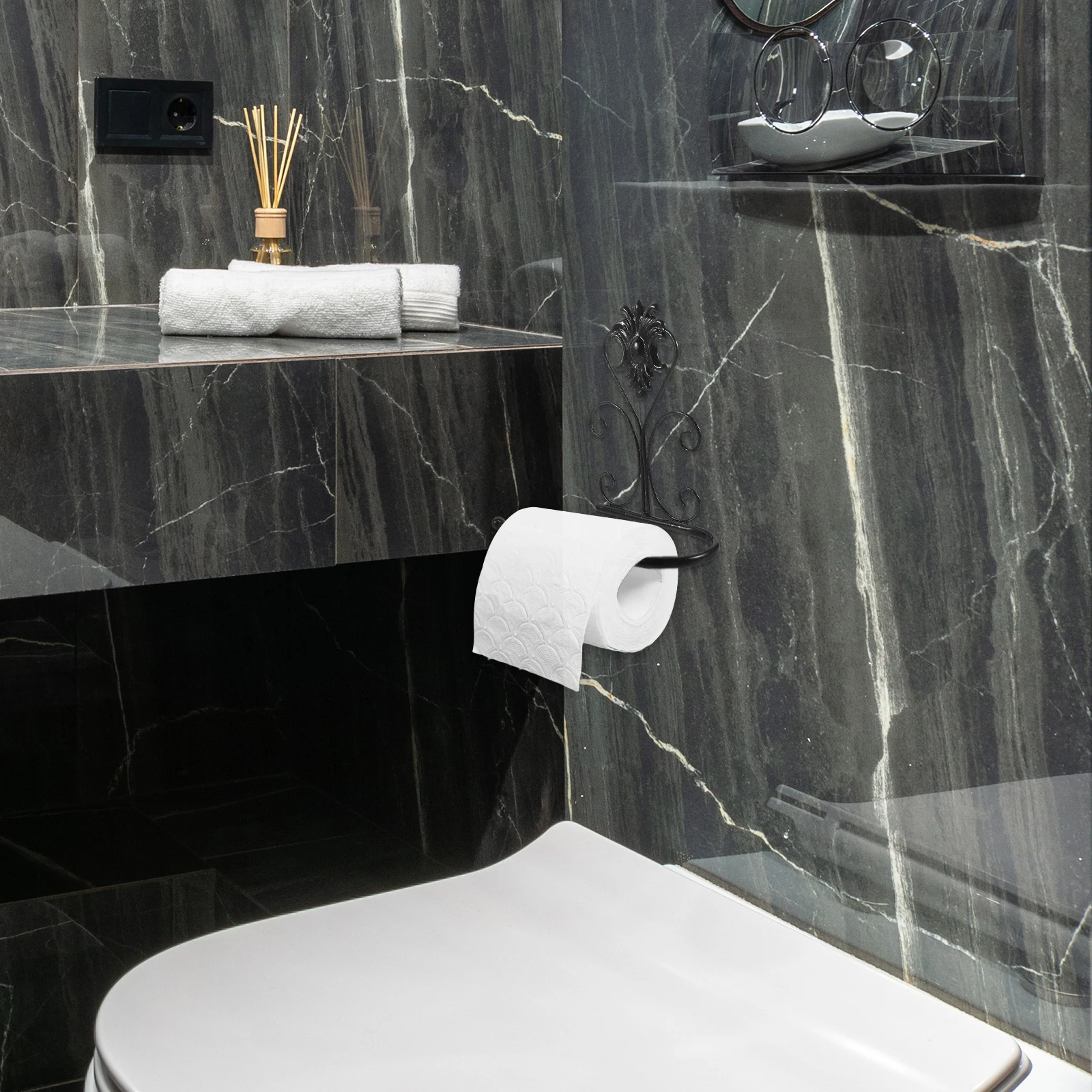 

Wall Mounted Toilet Paper Holder Brass Finish 21x10x18cm White Easy Install Bathroom Accessory Lavatory for Home