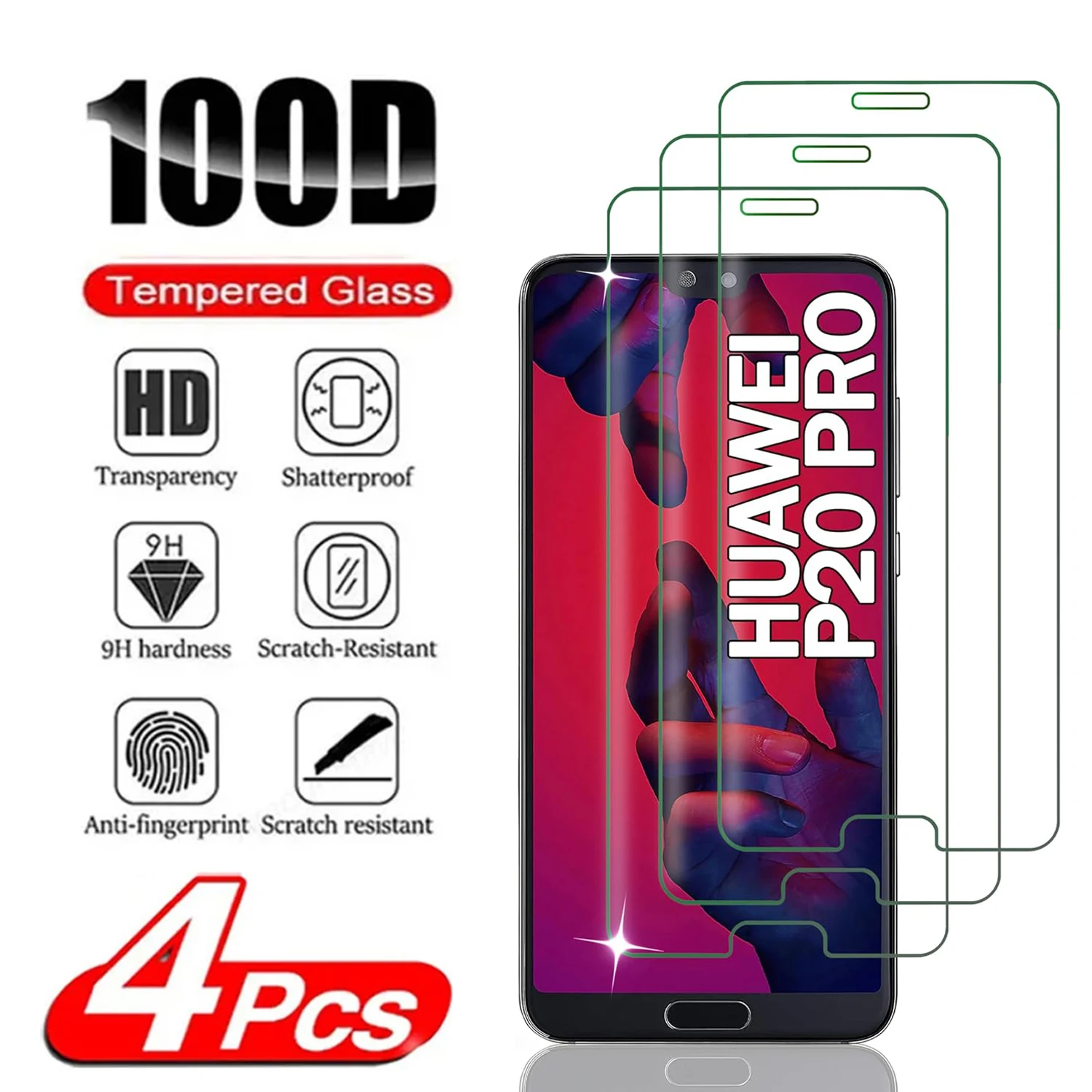 

For Huawei P20 Pro, Tempered Glass Flim, HD Screen Protector 2/4Pcs 9H