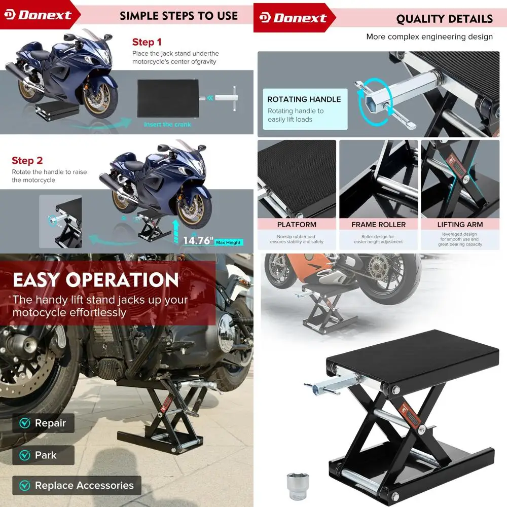 

Подставка-ножничный домкрат грузоподъемностью 1200 фунтов с широкой платформой для мотоциклов, велосипедов, квадроциклов — незаменимое средство для гаражного ремонта