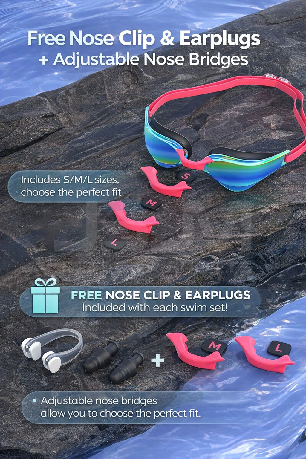 JSJM Professionelles Schwimmbrillen-Geschenkset mit Schwimmkappe, Waschbeutel, Mikrofaserhandtuch, Schwimmset für Erwachsene, beste Geschenkidee – Detail 6