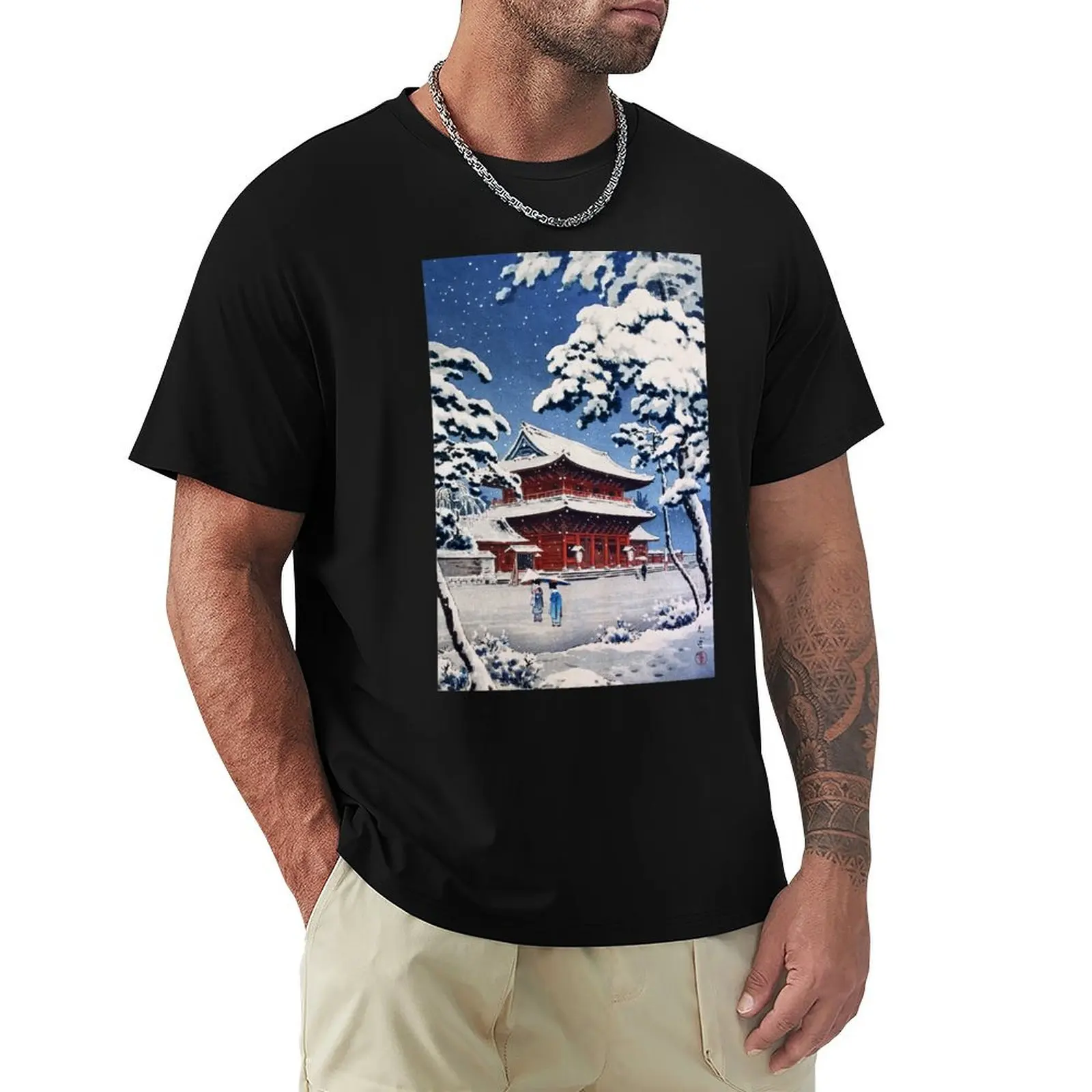 Zojoji Temple in Snow by Tsuchiya Koitsu T-Shirt Large Size Loose Casual Tee