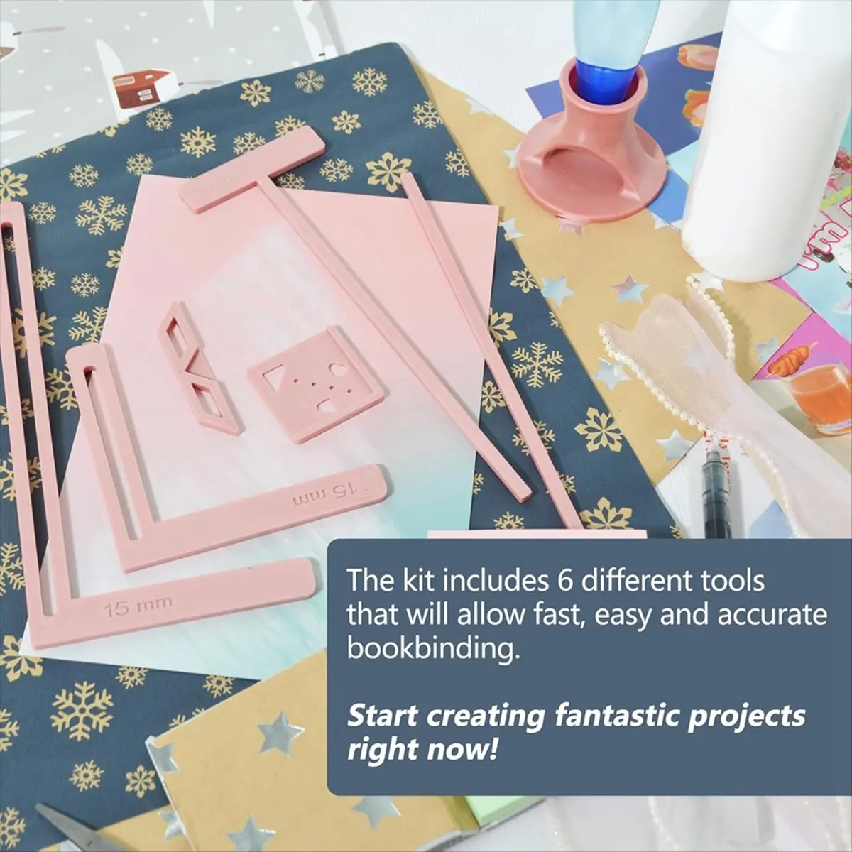 ABJS 6Pcs Bookbinding Easy Scrapbooking Tool for , Great Stencils and Cutter Guide Kit Can Be Made Into Notebook Pink