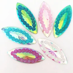 20PCS AB Resin 20*50mm Horse Eye Flatback Rhinestone 2 Hole Applique Scrapbook Wedding Ornament DIY Accessories Craft SK78