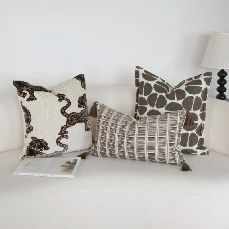 30X50/45X4CM Beige-toned Throw Pillow Cover Retro Tassel Stamping Waist Cushion Cover Decor Home Decorative Pillowcas