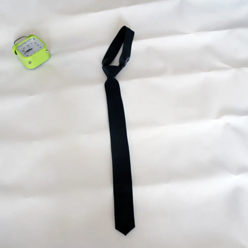 2Pcs Black Nylon Yarn Tie Solid Color Adjustable Formal Business Necktie School Party Daily Necktie Fashion Men Waisted Business