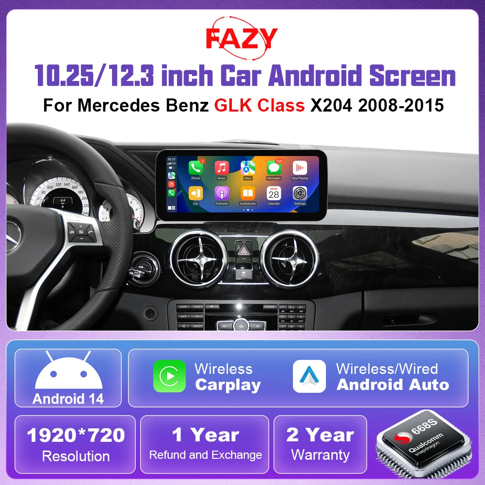 FAZY Android 14 Touch Car Multimedia Stereo Radio Player For Mercedes Benz GLK Class X204 2008-2015 Wireless Carplay GPS WiFi
