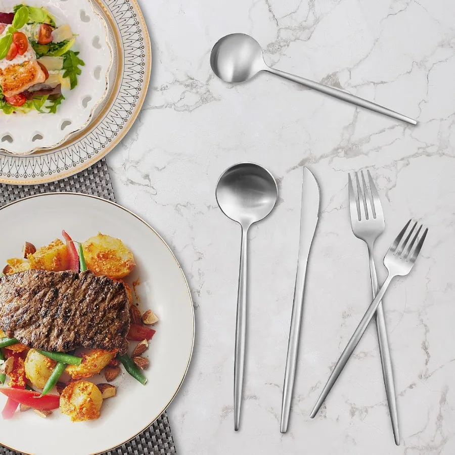 60Piece Silverware Set Stainless Steel Flatware Set Kitchen Utensil Set Tableware Cutlery Set Service for 12 Satin Finished Pol